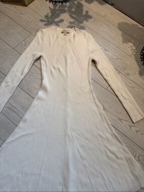 Michael Kors Cream Long-Sleeve Knit A-Line Dress